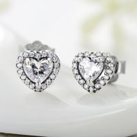 Ins-stil Romantisch Glänzend Herzform Sterling Silber Überzug Inlay Zirkon Ringe Ohrringe Halskette main image 3
