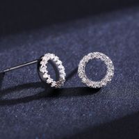 1 Pair Elegant Simple Style Classic Style Round Sterling Silver Plating Inlay Zircon Rhodium Plated Ear Studs main image 4