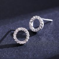 1 Pair Elegant Simple Style Classic Style Round Sterling Silver Plating Inlay Zircon Rhodium Plated Ear Studs main image 5