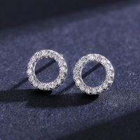 1 Pair Elegant Simple Style Classic Style Round Sterling Silver Plating Inlay Zircon Rhodium Plated Ear Studs main image 1