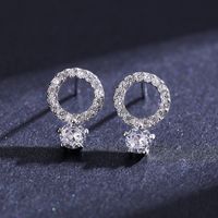 1 Pair Ins Style Casual Round Sterling Silver Plating Inlay Zircon Rhodium Plated Ear Studs main image 1