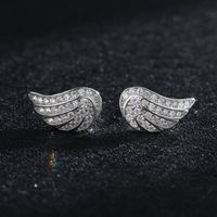 1 Pair Ins Style Fairy Style Korean Style Angel Wings Sterling Silver Plating Inlay Zircon Rhodium Plated Ear Studs main image 6