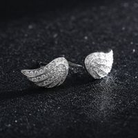 1 Pair Ins Style Fairy Style Korean Style Angel Wings Sterling Silver Plating Inlay Zircon Rhodium Plated Ear Studs main image 5