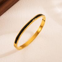 Elegant Luxurious Round Square Infinity Stainless Steel Enamel Plating Inlay Zircon 18k Gold Plated Bangle sku image 4