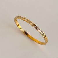 Elegant Luxurious Round Square Infinity Stainless Steel Enamel Plating Inlay Zircon 18k Gold Plated Bangle sku image 9