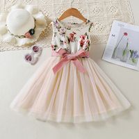 Cute Simple Style Bow Knot Patchwork Cotton Girls Dresses sku image 1