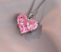 Sweet Heart Shape Titanium Steel Inlay Zircon Women's Earrings Necklace Jewelry Set sku image 2
