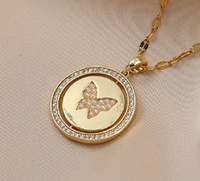 Sweet Animal Butterfly Titanium Steel Plating Inlay Zircon Pendants Pendant Necklace sku image 2