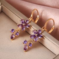 1 Pair Sweet Flower Copper Inlay Artificial Gemstones Earrings main image 3