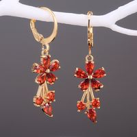 1 Pair Sweet Flower Copper Inlay Artificial Gemstones Earrings sku image 4