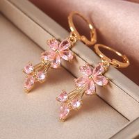 1 Pair Sweet Flower Copper Inlay Artificial Gemstones Earrings main image 4