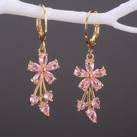 1 Pair Sweet Flower Copper Inlay Artificial Gemstones Earrings sku image 2