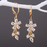 1 Pair Sweet Flower Copper Inlay Artificial Gemstones Earrings sku image 1