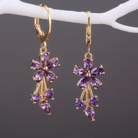 1 Pair Sweet Flower Copper Inlay Artificial Gemstones Earrings sku image 3