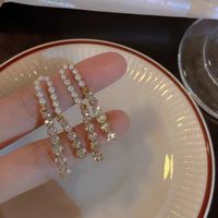 Glam Tassel Alloy Inlay Artificial Pearls Rhinestones Women's Drop Earrings sku image 1