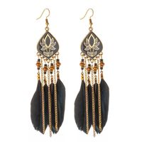 Bohemian Tassel Rhombus Alliage Plume Placage Femmes Boucles D'oreilles main image 4