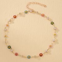 Wholesale Jewelry Cute Pastoral Simple Style Heart Shape Flower Aluminium Alloy Rhinestones Gold Plated Necklace sku image 5