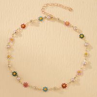 Wholesale Jewelry Cute Pastoral Simple Style Heart Shape Flower Aluminium Alloy Rhinestones Gold Plated Necklace main image 5