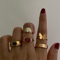 Vintage Style Simple Style Roman Style Solid Color Butterfly Alloy Women's Rings sku image 1