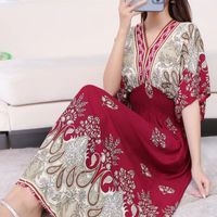 Women's Sundress Tea Dress Vintage Style Vacation Sexy V Neck Printing Washed Half Sleeve Ditsy Floral Leaves Maxi Long Dress Casual Daily Beach main image 1