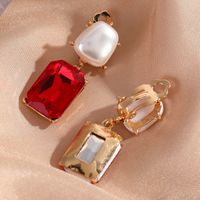 1 Pair Elegant Classical Square Copper Plating Inlay Artificial Gemstones Gold Plated Ear Clips main image 5