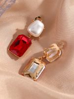 1 Pair Elegant Classical Square Copper Plating Inlay Artificial Gemstones Gold Plated Ear Clips main image 2