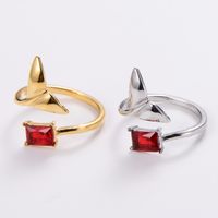 304 Stainless Steel 18K Gold Plated Elegant Korean Style Plating Inlay Star Moon Fish Tail Acrylic Rhinestones Open Ring main image 2