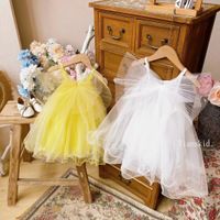 Cute Solid Color Layered Cotton Blend Girls Dresses main image 1