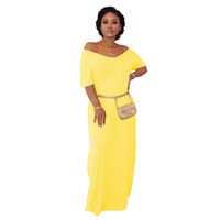 Women's Regular Dress Casual V Neck Patchwork Short Sleeve Solid Color Maxi Long Dress Travel Daily main image 3