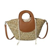 Women's Large Summer Straw Color Block Streetwear Round String Handbag main image 4