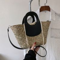 Women's Large Summer Straw Color Block Streetwear Round String Handbag main image 3