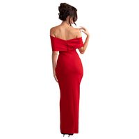Women's Slit Dress Sexy Boat Neck Patchwork Bowknot Short Sleeve Solid Color Maxi Long Dress Banquet main image 3