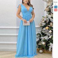 Women's A-line Skirt Elegant V Neck Patchwork Backless Sleeveless Solid Color Maxi Long Dress Banquet Cocktail Party main image 6