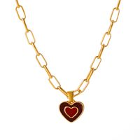 Titanium Steel Copper Glam Hollow Out Heart Shape Crystal Zircon Pendant Necklace sku image 19