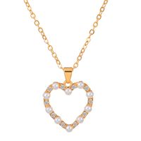 Titanium Steel Copper Glam Hollow Out Heart Shape Crystal Zircon Pendant Necklace sku image 4