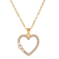 Titanium Steel Copper Glam Hollow Out Heart Shape Crystal Zircon Pendant Necklace sku image 5
