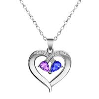 Titanium Steel Copper Glam Hollow Out Heart Shape Crystal Zircon Pendant Necklace sku image 23