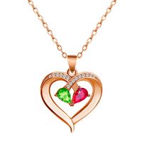 Titanium Steel Copper Glam Hollow Out Heart Shape Crystal Zircon Pendant Necklace sku image 25
