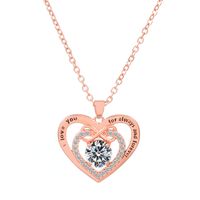 Titanium Steel Copper Glam Hollow Out Heart Shape Crystal Zircon Pendant Necklace sku image 32
