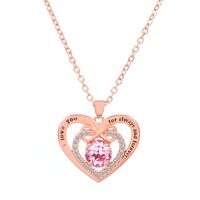 Titanium Steel Copper Glam Hollow Out Heart Shape Crystal Zircon Pendant Necklace sku image 35