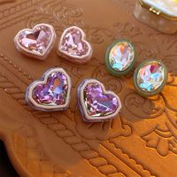 Simple Style Shiny Oval Heart Shape Resin Plating Inlay Artificial Crystal Women's Ear Studs main image 1