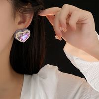Simple Style Shiny Oval Heart Shape Resin Plating Inlay Artificial Crystal Women's Ear Studs main image 3