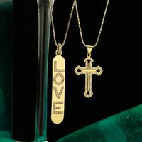 Shiny Love Cross Copper Plating Inlay Zircon 18k Gold Plated Pendant Necklace main image 1