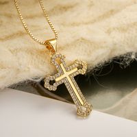 Shiny Love Cross Copper Plating Inlay Zircon 18k Gold Plated Pendant Necklace main image 2