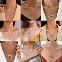 Titanium Steel Copper Glam Hollow Out Heart Shape Crystal Zircon Pendant Necklace main image 2