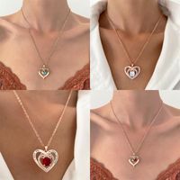 Titanium Steel Copper Glam Hollow Out Heart Shape Crystal Zircon Pendant Necklace main image 3