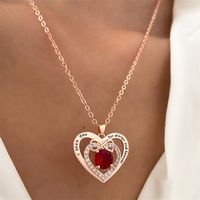 Titanium Steel Copper Glam Hollow Out Heart Shape Crystal Zircon Pendant Necklace main image 7