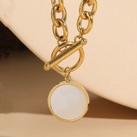 Wholesale Elegant Simple Style Round 304 Stainless Steel Toggle Plating Inlay Shell Necklace sku image 1