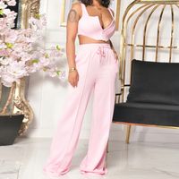Women's Casual Solid Color Polyester Backless Pants Sets main image 3