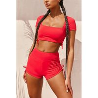 Sexy Solid Color Polyester U Neck Printing Tracksuit T-shirt Shorts main image 4